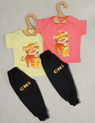 craze n stitch Baby Boys Casual T-shirt Pant(YELLOW AND PEACH)