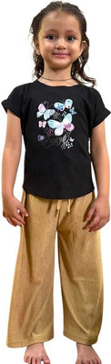 tanaa Girls Casual T-shirt Pyjama(Black)