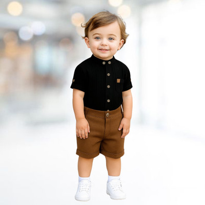 menvy Baby Boys Casual Shirt Shorts(Black)