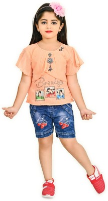 AL BAYDAR FASHION Baby Girls Party(Festive) Top Jeans(Orange)