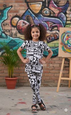 Sagar Impex Girls Casual T-shirt Pant(Black&White)