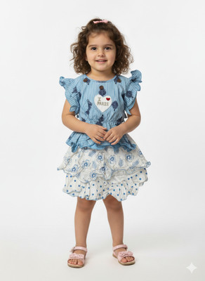 Girijesh Singh Baby Girls Casual Top Skirt(Light blue)