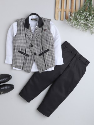 Fourfolds Boys Party(Festive) Shirt Trouser, Waistcoat(Black, White)