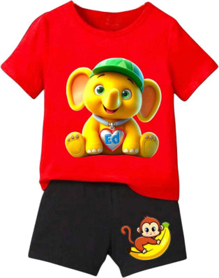 dingdong Baby Boys & Baby Girls Casual T-shirt Shorts(Red)