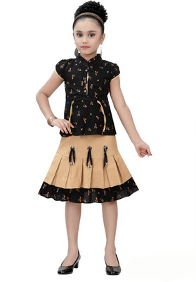 simran Girls Casual Top Skirt(Black)