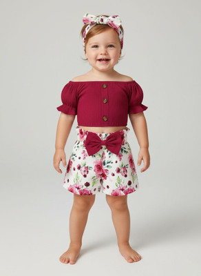 PORPY Baby Girls Disney Princess Party(Festive) Top Shorts, Hairband(Maroon)
