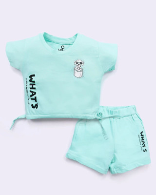 CERABI Girls Casual Top Shorts(Blue)