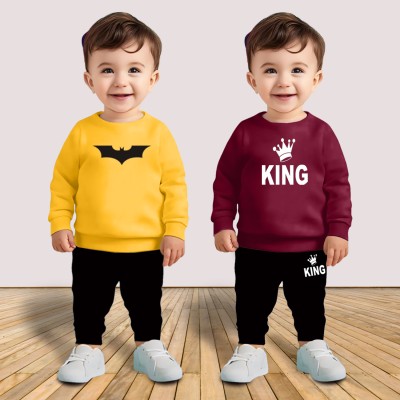 MGRS Baby Boys & Baby Girls Casual T-shirt Track Pants(Mustard & Maroon)