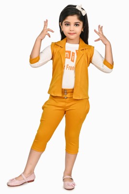 CHANDRIKA LIFESTYLE Girls Party(Festive) Top Trouser(MUSTARD)