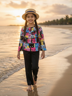 GREEN DRAGONFLY Girls Casual Top Pant(Multicolor)