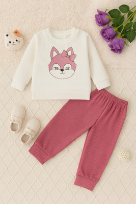 LAVASCREATION Girls Party(Festive) Sweatshirt Pant(Pink, White)