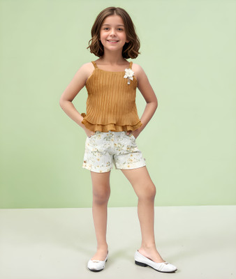 TOONYPORT Girls Party(Festive) Top Shorts(Brown)