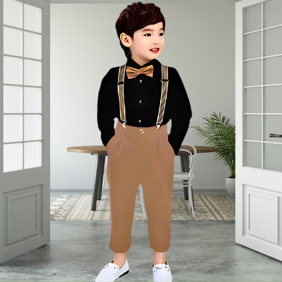 RIYANSHI Boys Party(Festive) Shirt Pant, Bow Tie, Suspenders(KHAKHI)