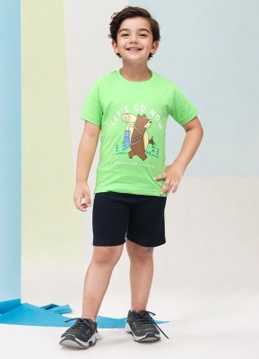 TOONYPORT Boys Casual T-shirt Shorts(Light Green, Navy Blue)