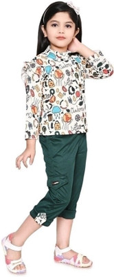 Akm Fashion Girls Party(Festive) Top Capri(Multicolour, green)