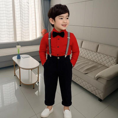 HV CREATION COLLECTION Baby Boys Party(Festive) Shirt Pant(Red)
