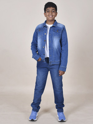 KiddoPanti Boys Casual T-shirt Jeans(White & Blue)