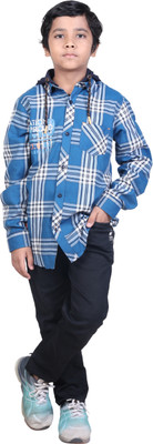 Hubkick Boys Checkered Casual Blue Shirt