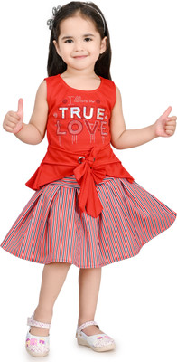 ELYON FASHION Baby Girls Party(Festive) Top Skirt(Red)