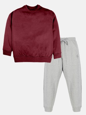 KiddoPanti Boys Casual Sweatshirt Track Pants(Maroon & Grey Melange)