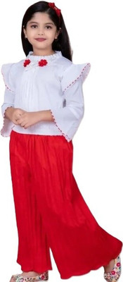 Mijaashree Girls Casual Top Pant(White / Red)