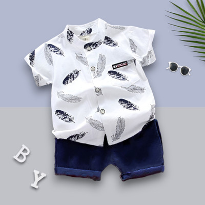 LittleRebel Baby Boys & Baby Girls Casual Shirt Shorts(MORPANKH_WHITE_BLUE)