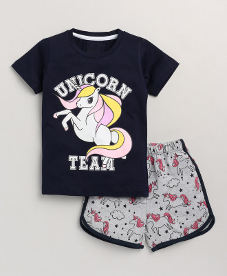 Yk Girls Casual T-shirt Shorts(Blue)