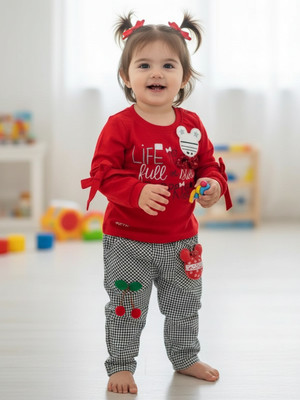 KETI MINI Baby Girls Casual Top Pant(Red)