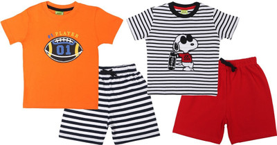 Nayaba Wears Baby Boys Casual T-shirt Shorts(Orange - WhiteB)