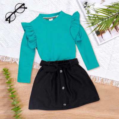 PORPY Girls Casual Top Skirt(light green, black)