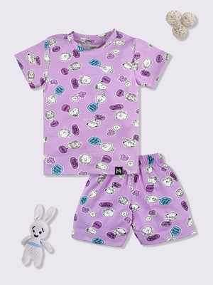 YK X Minute Mirth Boys & Girls Pluto Casual T-shirt Shorts(Purple)
