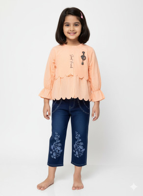 Girijesh Singh Girls Party(Festive) Top Jeans(Orange)