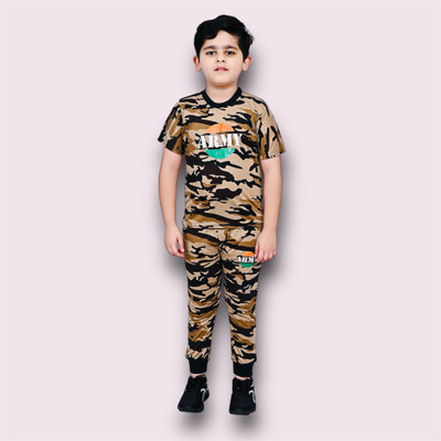 Pavika Boys & Girls Casual T-shirt Pyjama(Brown)