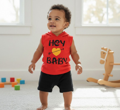 MUSNAHGARMENTS Baby Boys & Baby Girls Casual T-shirt Shorts(RED AND BLACK)