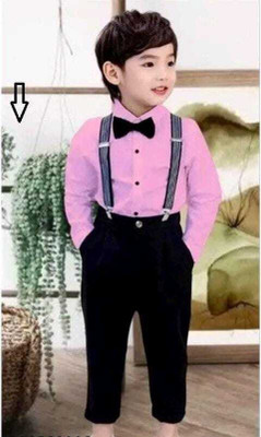 DENSIYFEB Boys Casual Shirt Belt, Pant, Bow Tie, Suspenders(PINK+BLACK)