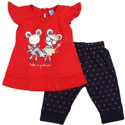 V-MART Baby Girls Casual Top Capri(Red)