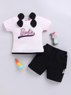Mom's Love Baby Girls Barbie Casual Top Shorts(PINK)