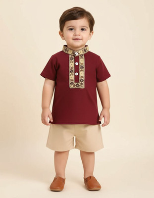 dingdong Baby Boys Casual T-shirt Pant(Maroon)