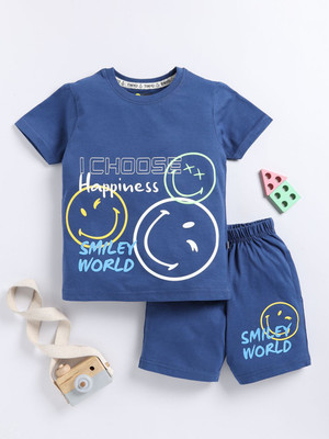 YK X Tinyo Boys & Girls Casual T-shirt Shorts(Blue)
