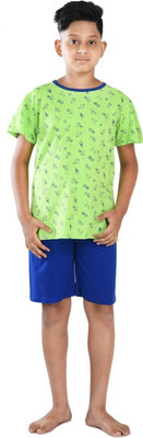 Clothe Funn Boys Casual T-shirt Shorts(Sea Green)