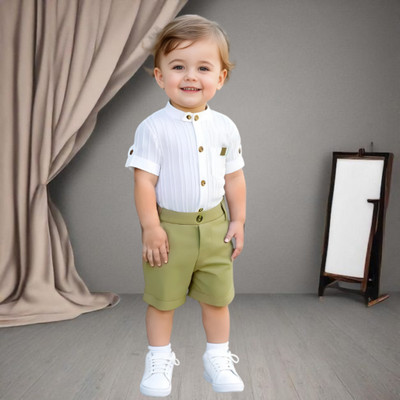 menvy Baby Boys Casual Shirt Shorts(Green)