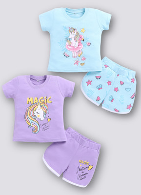 carrydreams Girls Casual T-shirt Shorts(SKYBLUE_LAVENDER)