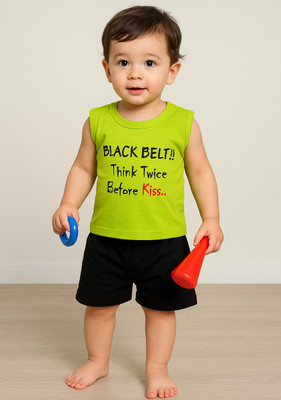 Piku Store Baby Boys & Baby Girls Casual T-shirt Shorts(Lime Green, Black)