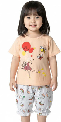 Zudi Baby Girls Disney Princess Party(Festive) T-shirt Pant(Peach & White)