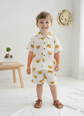 AADHYAFASHION Boys Casual Shirt Shorts(White, Yellow)