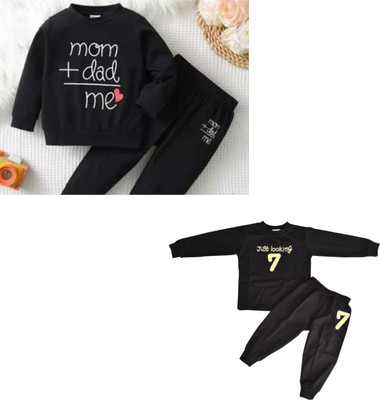 pankhu Baby Boys & Baby Girls Casual T-shirt Pyjama, Track Pants(Black Combo2)