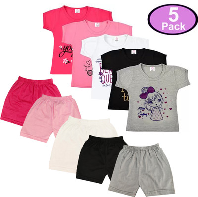 Good Luck Baniyan Baby Girls Casual T-shirt Trouser(MULTI)