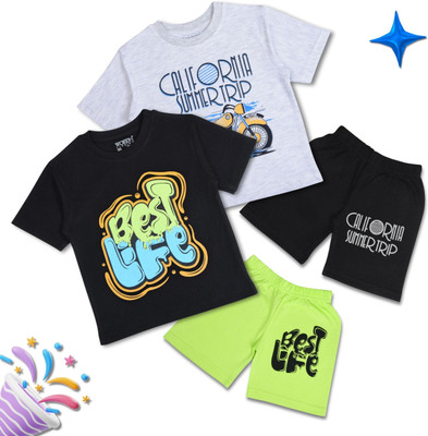 Worton Fashion Baby Boys Casual T-shirt Shorts(Black & Grey)