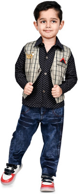 Ag plus be fashion ready Baby Boys & Baby Girls Party(Festive) Jacket Jeans(Grey & Blue)