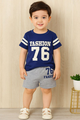 JENNY GARMENT Baby Boys & Baby Girls Party(Festive) T-shirt Shorts(Blue & Gray melange)